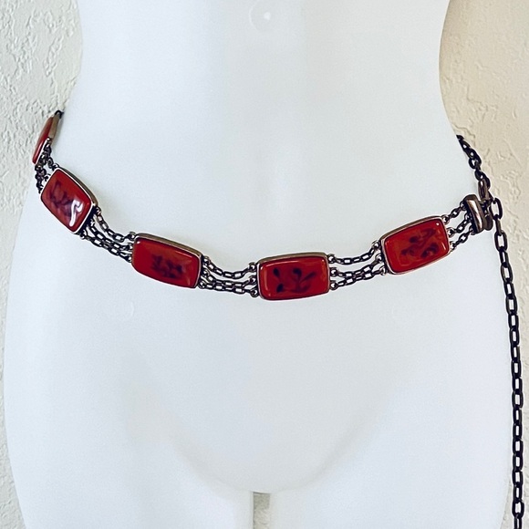 Vintage aged brass tone, Bohemian, chic chain small adjustable hip belt main image 5
